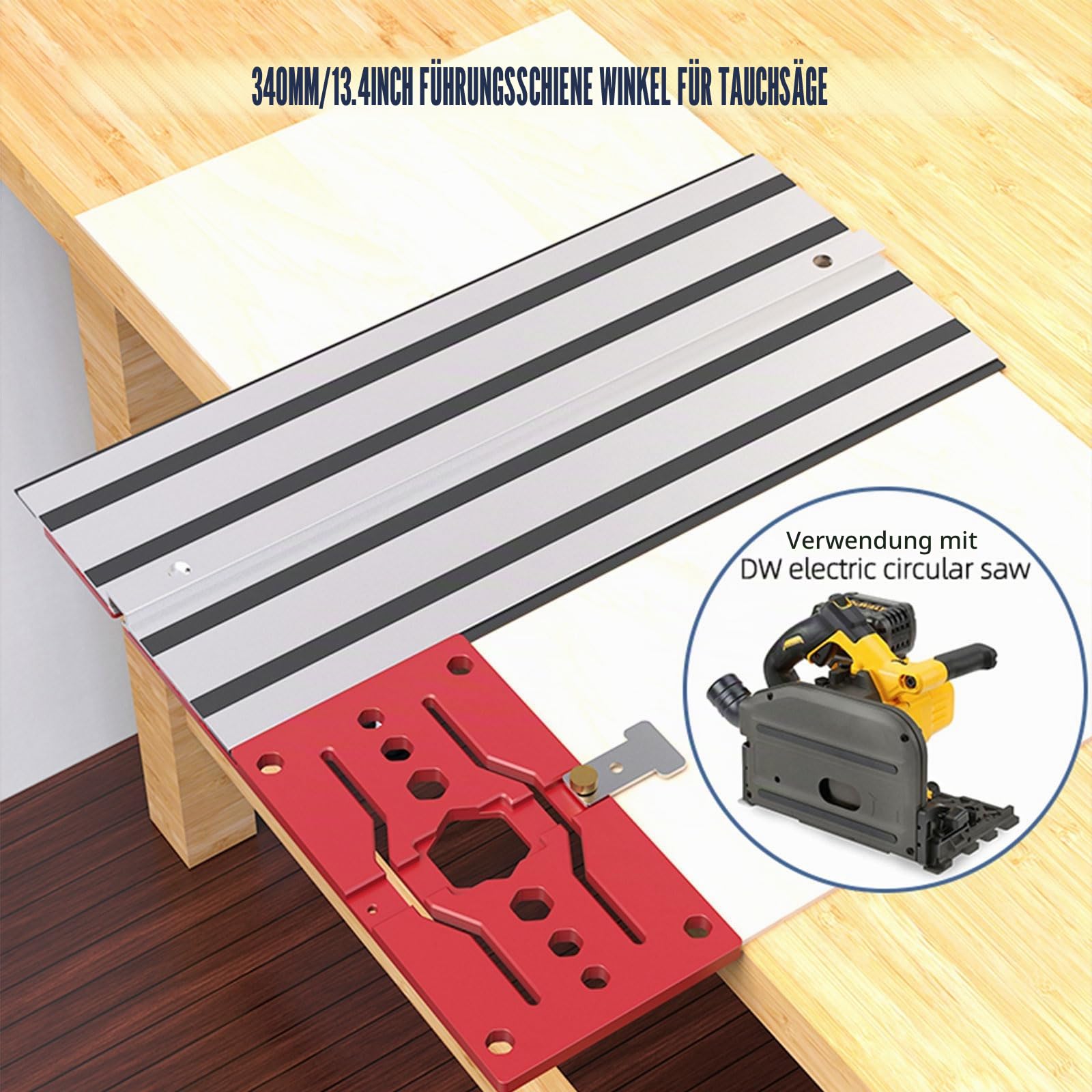 Schienensäge-Führungsschiene quadratisch für Dewalt, 340 mm, 90 ° rechtwinklig, Schienensäge, quadratisch, elektrische Kreissäge, Führungsschiene, Winkelanschlag für Dewalt Führungsschiene