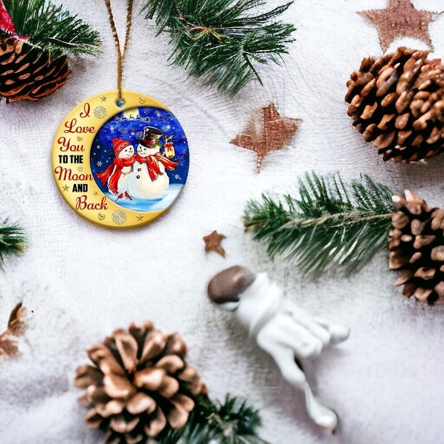2025 Christmas Orrnament I Love You to The Moon and Back Snowman Ceramic Ornament – Perfect Holiday Decoration for Parents and Loved Ones - Image 4