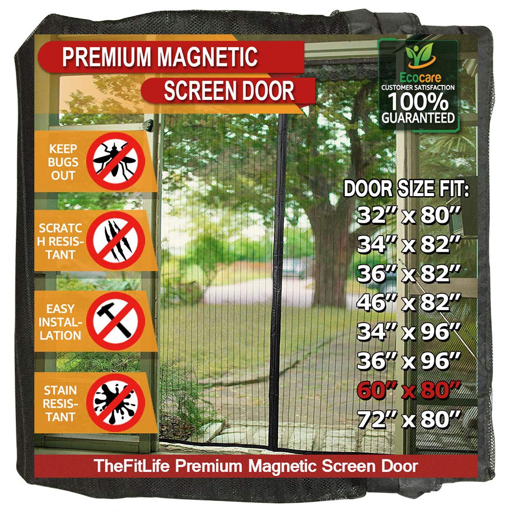 TheFitLifeMagnetic Screen Door - Heavy Duty Mesh with Full Frame Hook and Loop Powerful Magnets That Snap Shut Automatically