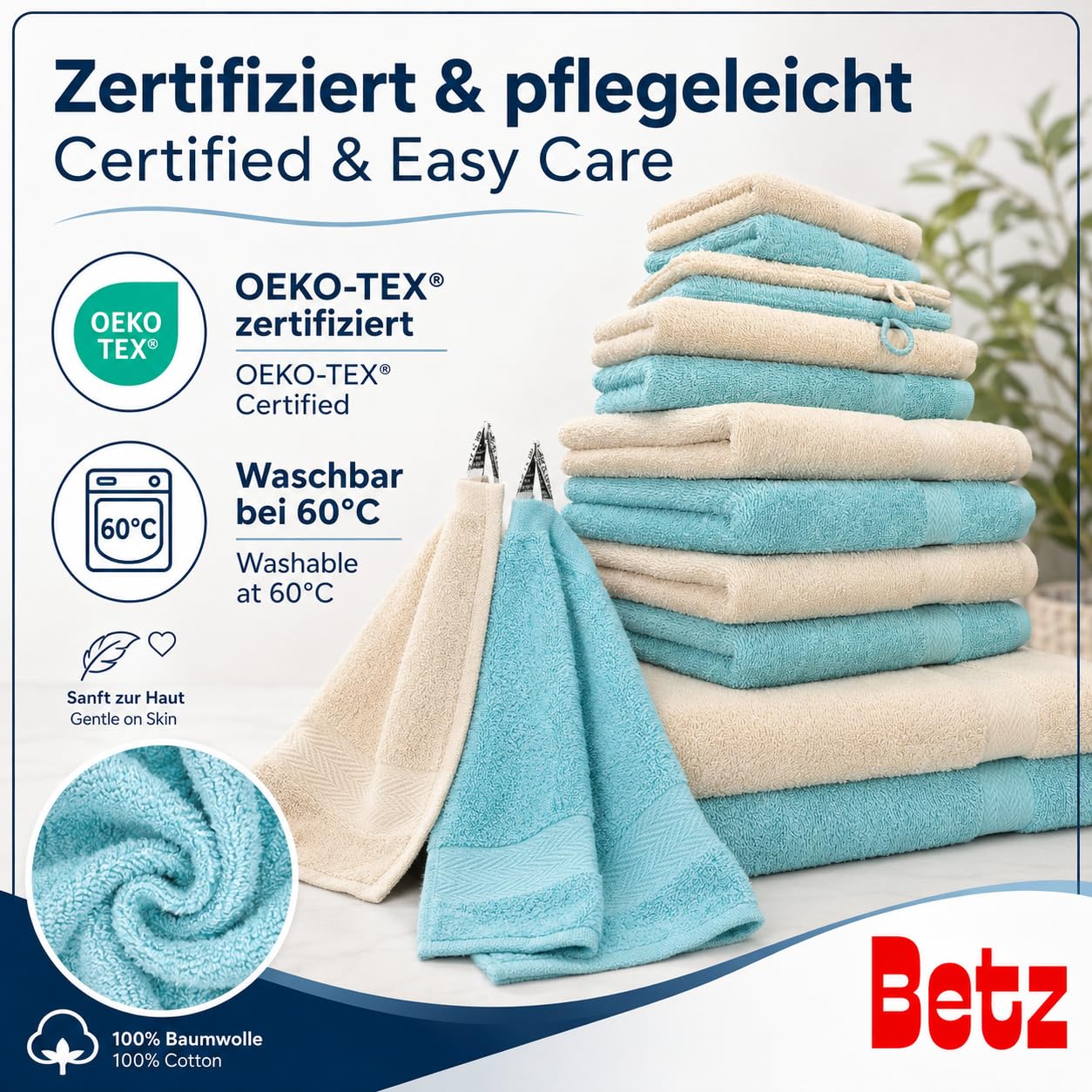 Betz set di 1 asciugamani Premium 100% cotone 2 teli doccia 4 asciugamani 2 asciugamani per ospiti 2 guanti da bagno 2 lavette