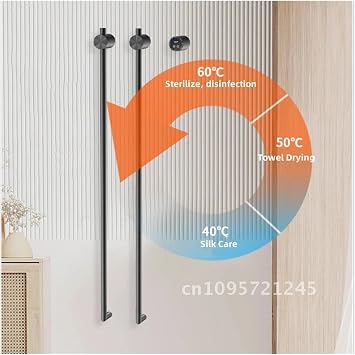 Bathroom Vertical Heated Towel Rail Bathrobe 2 Rack Electric Smart Thermal Bar Hidden Towel Warmer Towel Wire Heated(Matt Black,Other_110V)