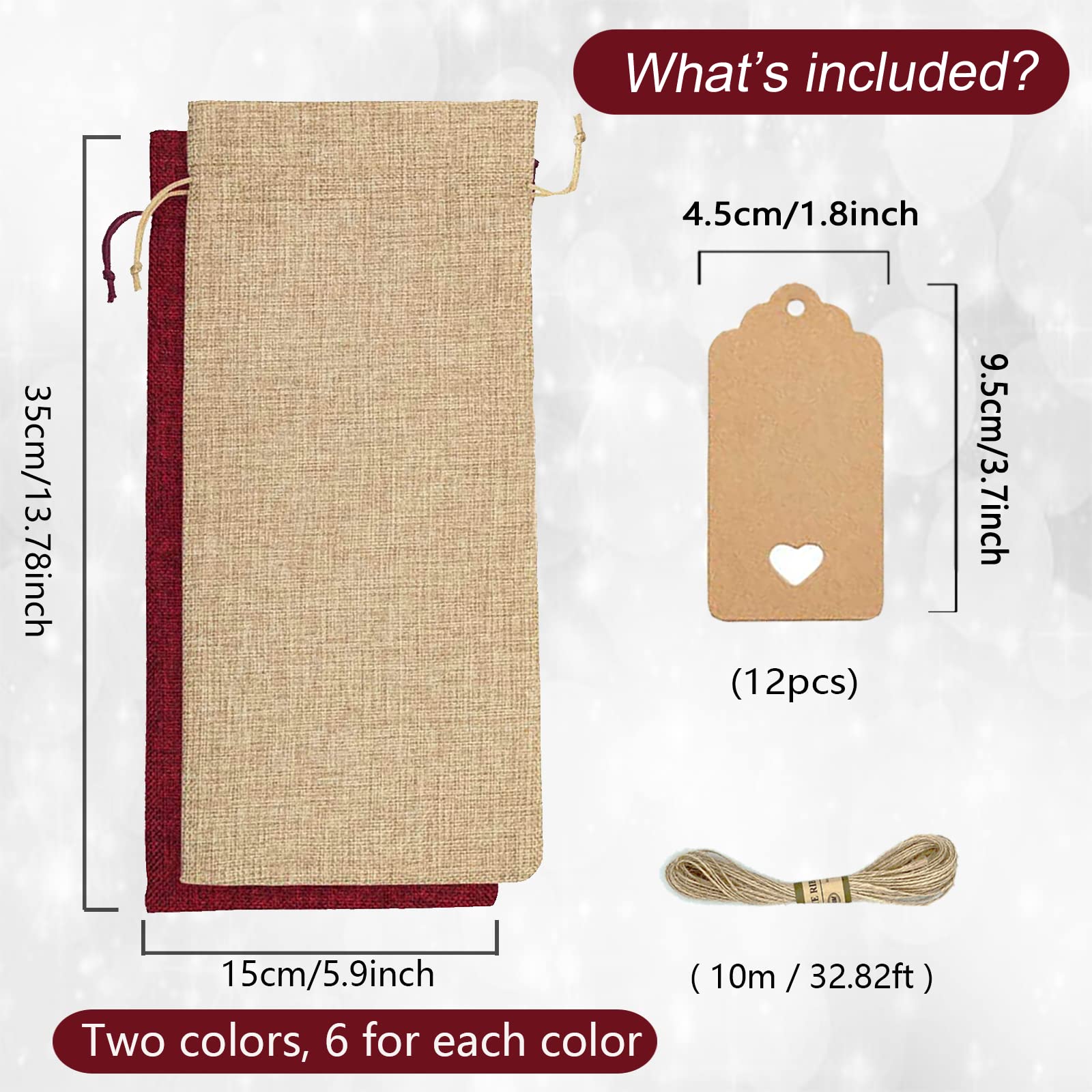 DERAYEE Sac à Bouteilles De Vin En Lin Kaki Pour Noël 6PCS, Emballage Cadeau, Lin Pour Bouteille