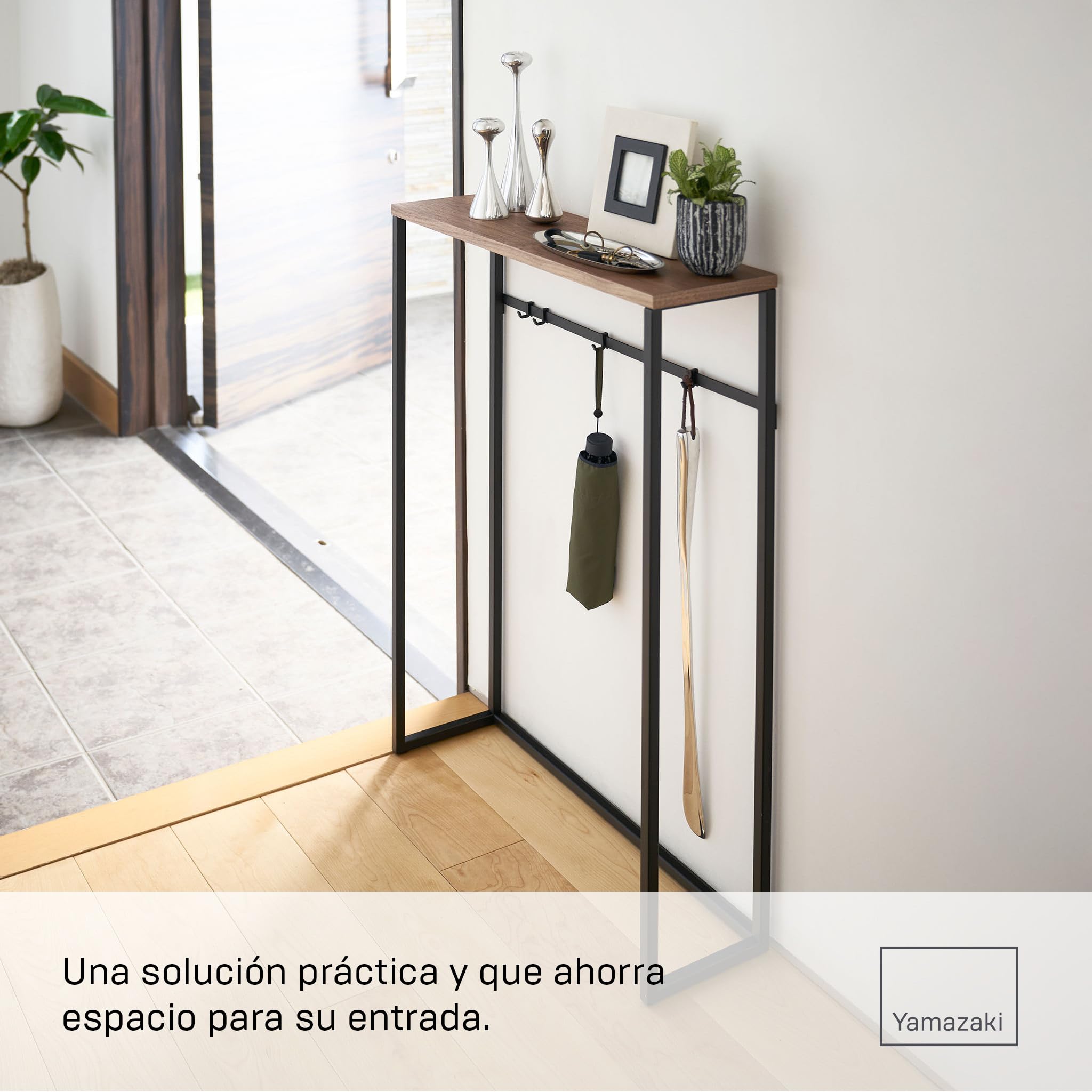 YAMAZAKI 5165 Tower Console Table, Black, Steel/Wood, 60 x 18.5 x 80.5 cm