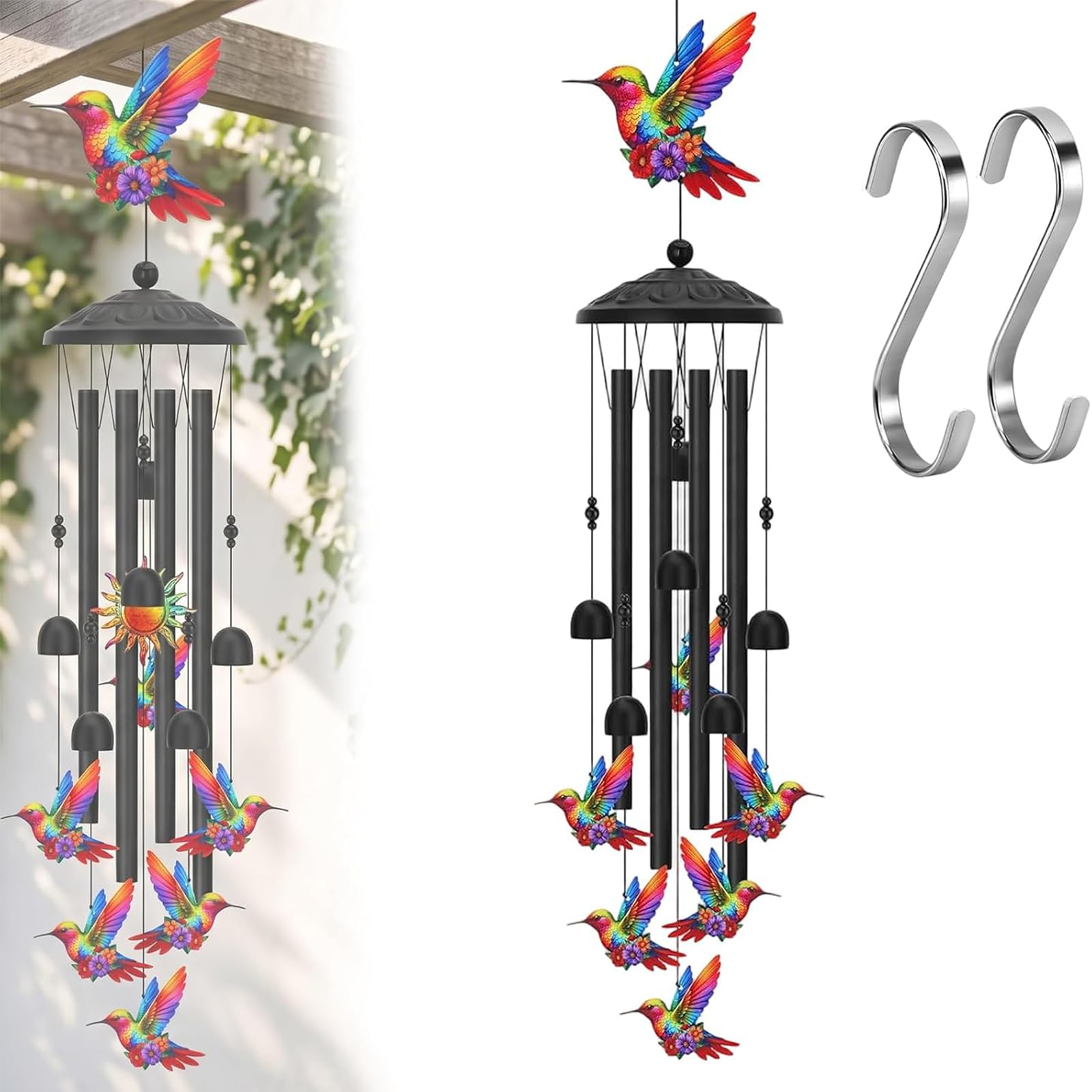 2026 New Colorful Hummingbird Wind Chime for Outside Bird Lovers, Wind Chimes Indoor for Home Ornament, Outside Metal Windchimes for Patio, Porch, Yard Decor (1PC-A)