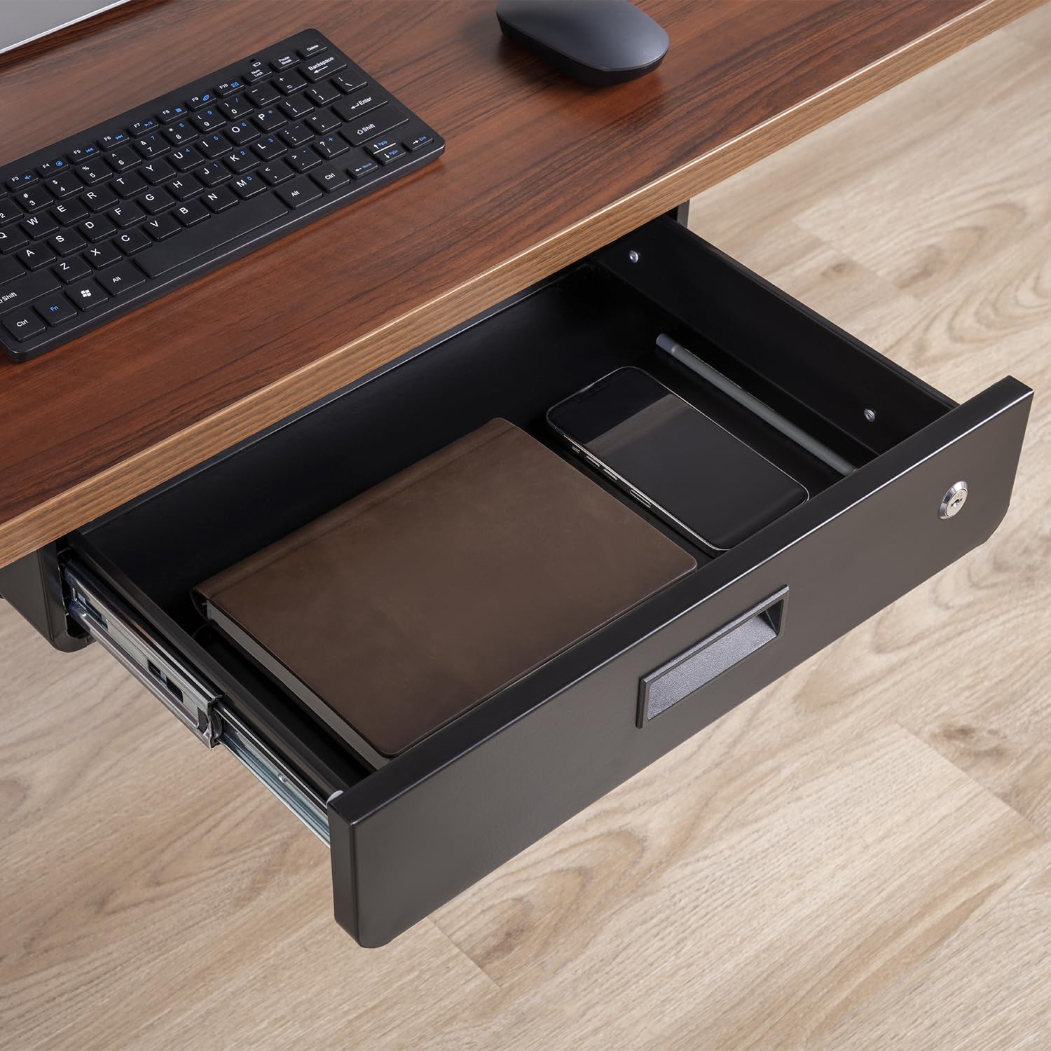 Maclean MC-461 Ergonomische Untertischschublade mit Schlüssel | Abschließbar | 5 kg Tragkraft | 45×31,2 cm | Hängeschublade Schwarz | Unter Schreibtisch montierbar