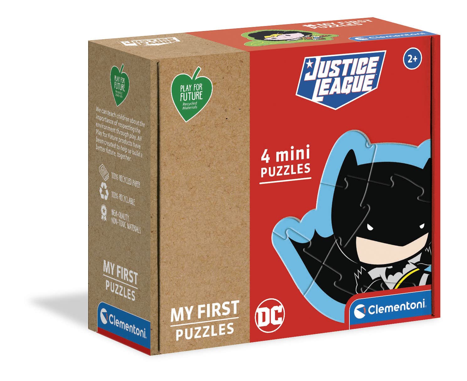 Clementoni - 20830 - My first jigsaw puzzle Play For Future - DC Comics Justice League, 4 jigsaw puzzle (3,6,9 and 12 pieces) - jigsaw puzzles for kids age 2-100% Recycled Materials - Made in Italy