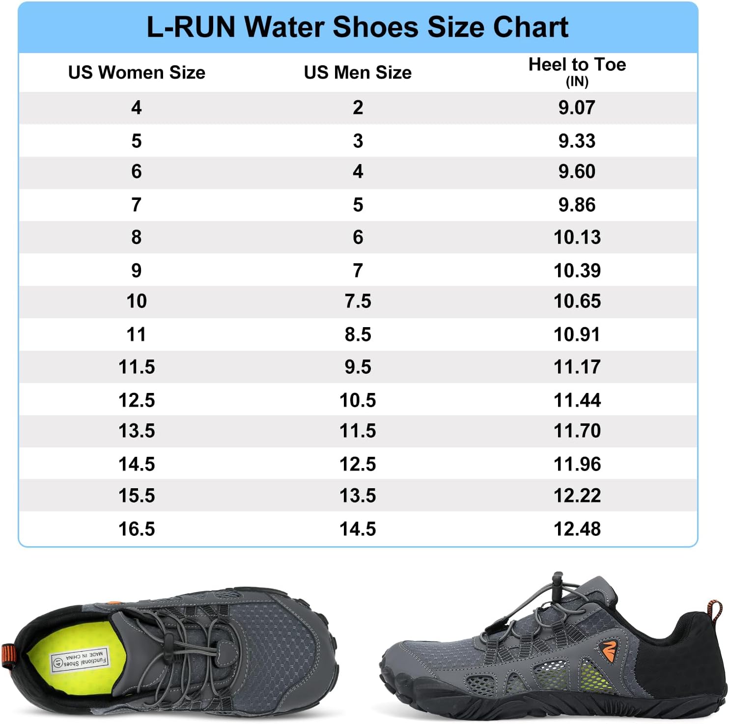L-RUN Water Hiking Shoes Men Womens Swim Shoes for Surf Barefoot Aqua Socks Reef Shoes Grey M US (Women 13, Men 12)=EU45 - Image 2