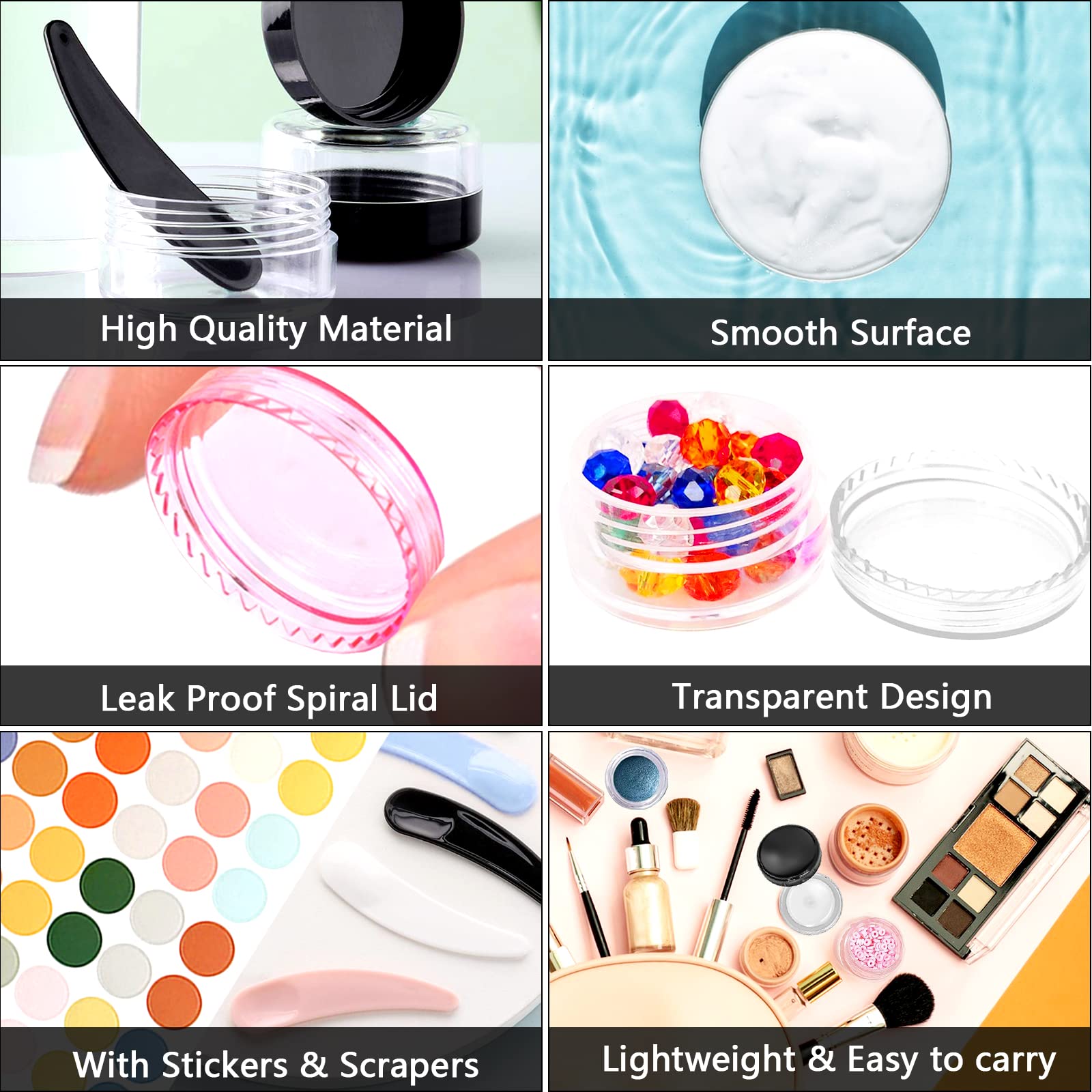 Vasetti cosmetici vuoti in plastica, mini contenitori per campioni con coperchi, contenitori per il trucco, vasi per crema da viaggio, piccoli vasi da
