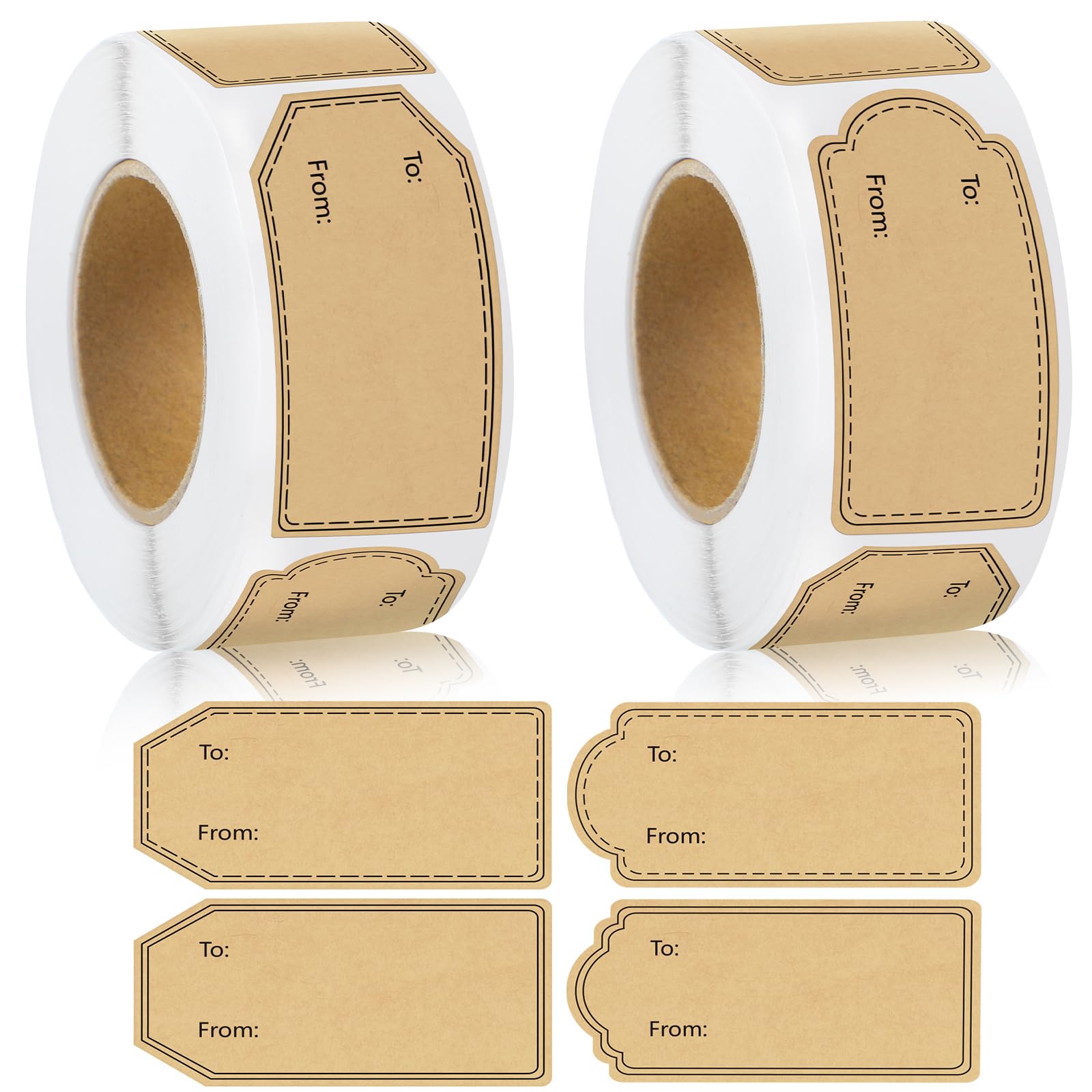 600 Pcs Gift Tag Stickers, 4 Styles Natural Kraft to and from Gift Tag Stickers 1.18"X2.36" Self Adhesive Christmas Labels Holiday Present Labels, 300
