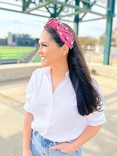 Miniatura 3 de Diadema anudada de béisbol para mujer, con dije de béisbol de cristal brillante, diadema con nudo superior para el día del juego, accesorios de