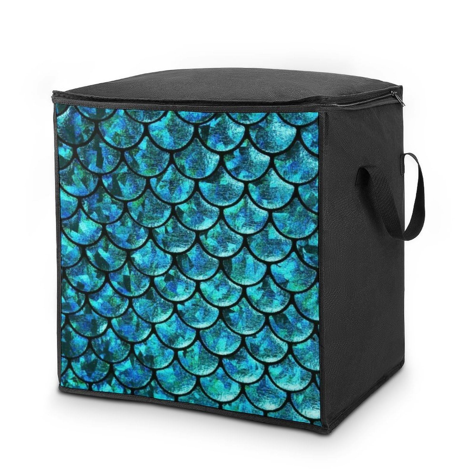 Lyfthologen 70L Storage Bags, Aquamarine Scales Storage Box with Lid Zipper And Handles, Clothes Bags for Quilt, Blankets, Bedding