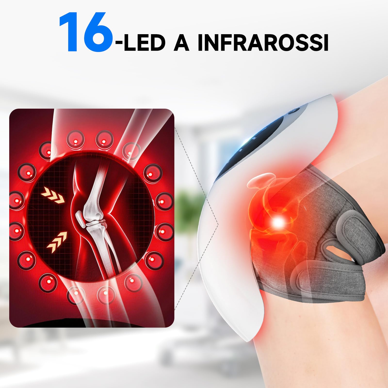 Cozion massaggiatore riscaldante ginocchio Senza Fili, Magnetoterapia ginocchio con LCD display, temperatura e in-frarossi vibrazioni regolabili — ideale per il benessere quotidiano del ginocchio