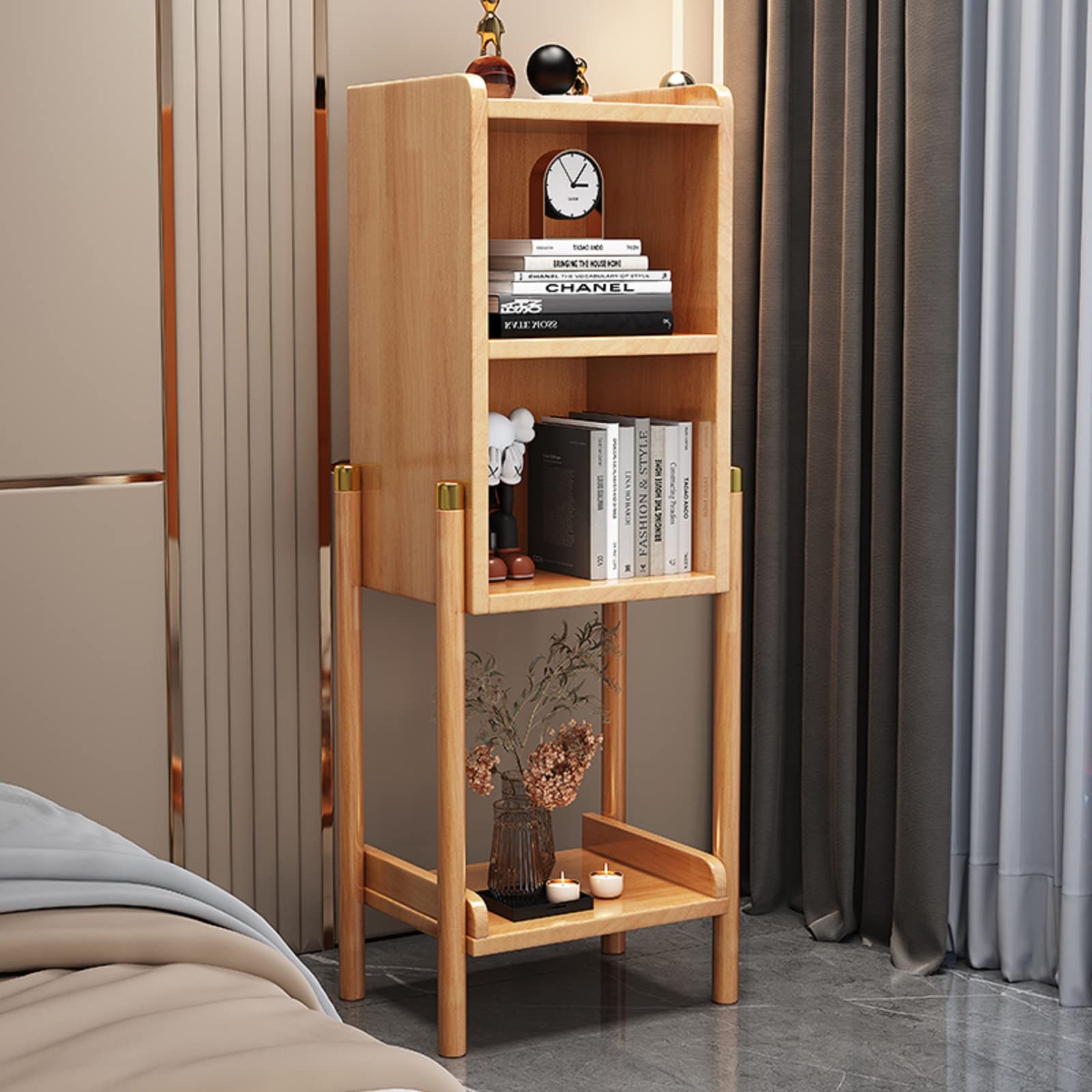 Photo 1 of Wilk Nightstand, Night Stand, Bookshelf for Bathroom Storage Rack Rubber Wood with Shelf End Table Baffle Suitable Living Room Bedroom Office 1 Pack (Grey), 15.8X9.4X43.3 Dightstand &, , (Natural) , Natural 1