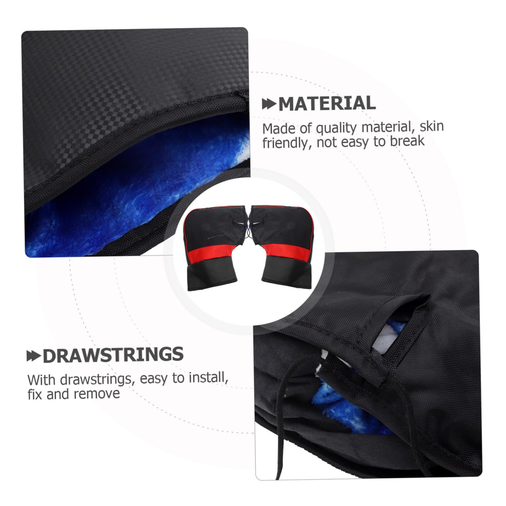 Guanti Manubrio Moto Invernali 1 Paio in Pelle Pu Nero | Peluche Interno, Coulisse, Facile da Rimuovere, Rainproof, per Scooter e Motorbike Colore Casuale