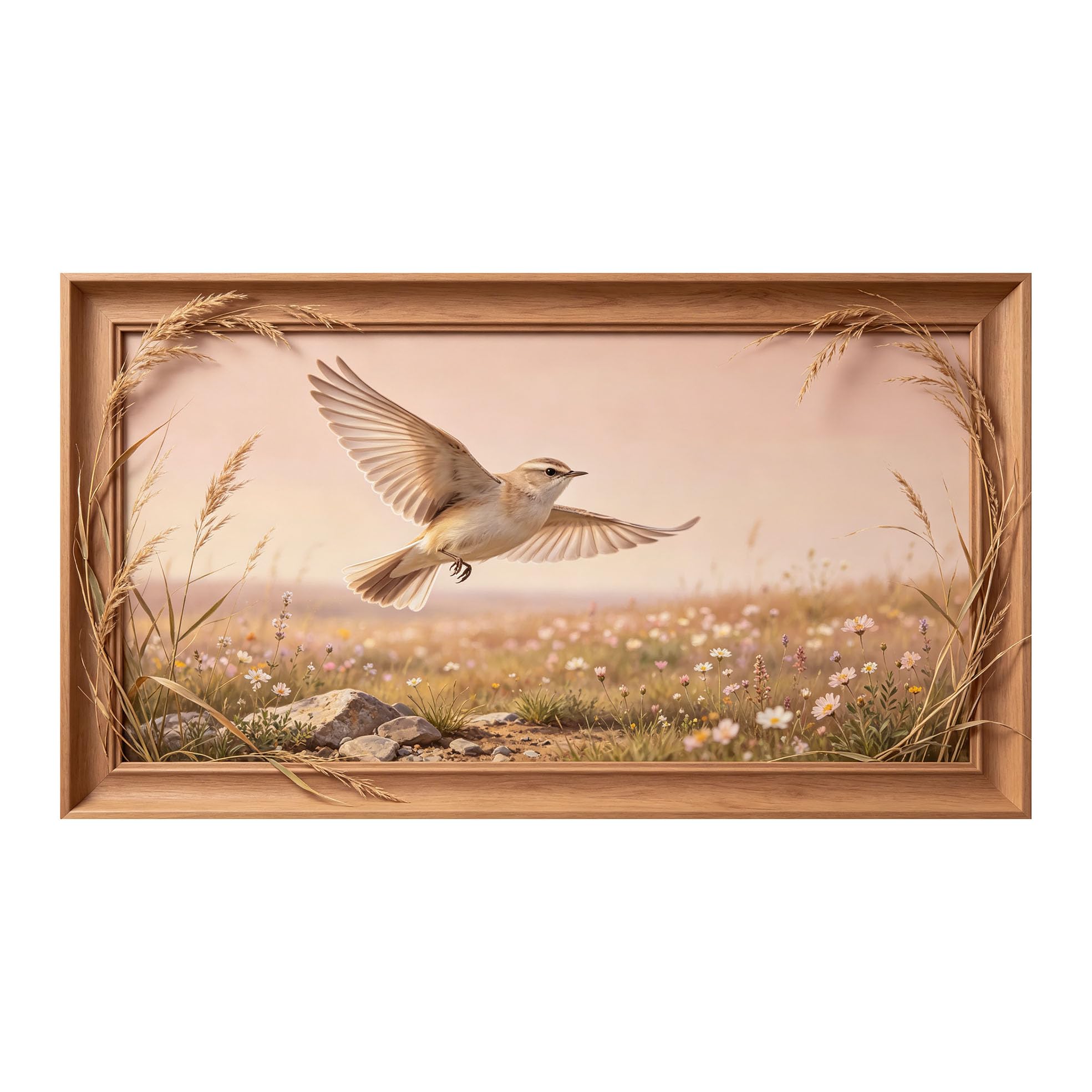 Murasolite 3D 3D Framed Wall Art 50cm×90cm Flying Bird Meadow Pastoral Oil Painting SelfAdhesive Fabric Mural Wall Decor, Peel and Stick No Damage to Wall for Bedroom Living Room