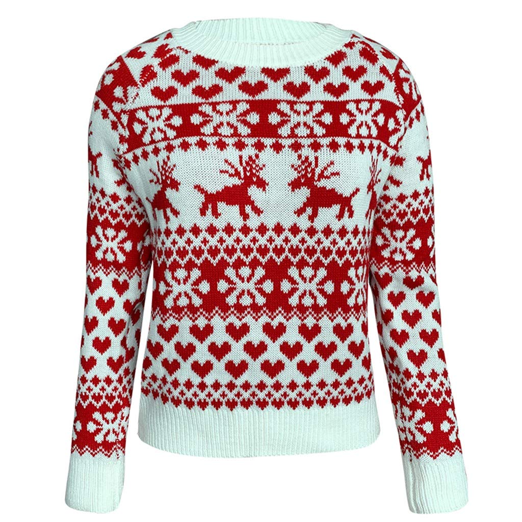 Genérico Jersey Mujer Suéter Navidad Mujer Jersey Invierno Suéter de Punto de Invierno con Reno Navideño Cuello Redondo Copos de Nieve Top Navideño