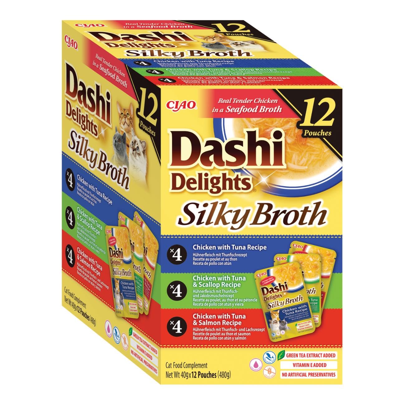INABA Dashi Delights Silky Broth: Tuna Variety (12 x 40g) / Grain-Free, Rich in Protein, Natural Ingredients, Delicious and Healthy, Wet Cat Food