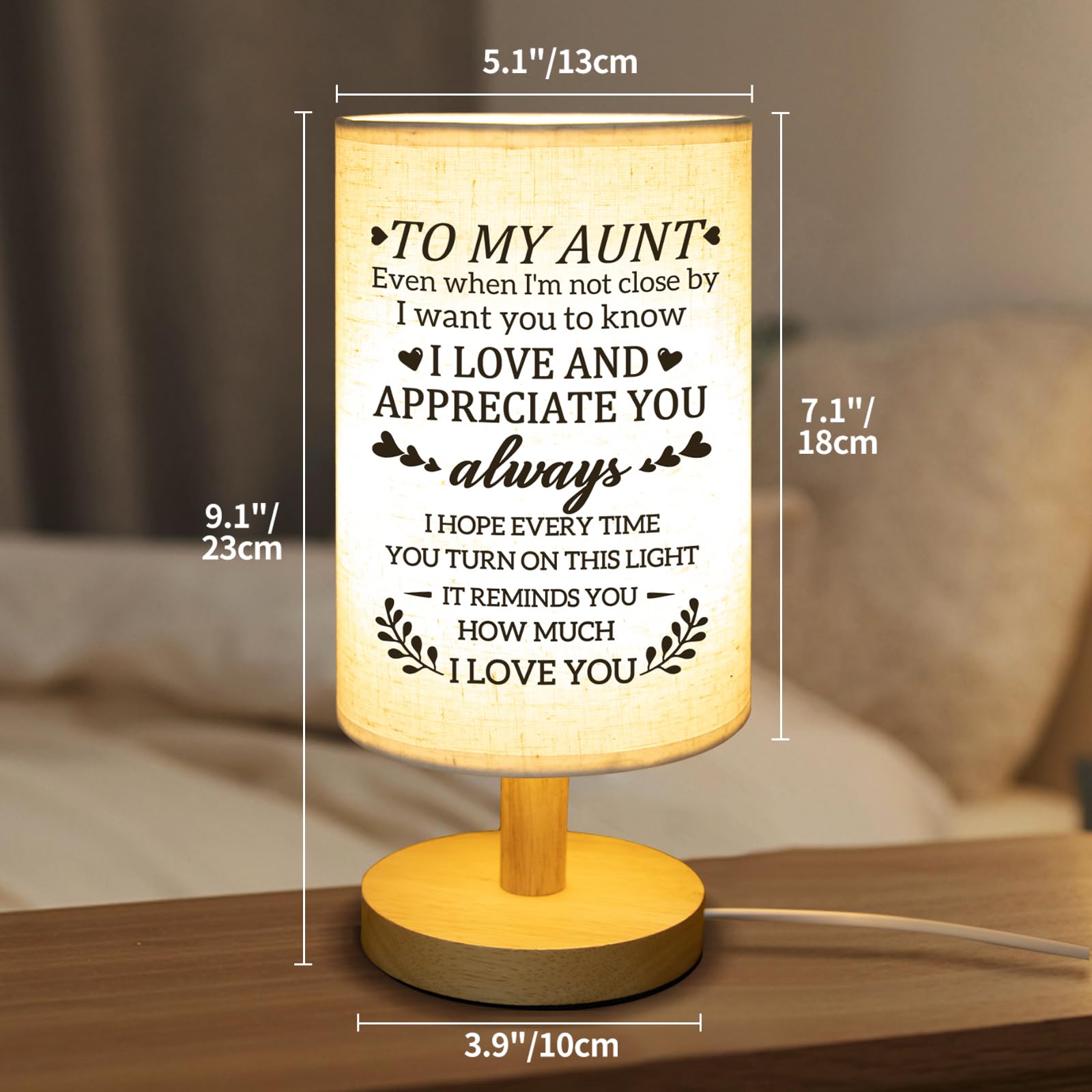 Gifts for Aunt from Niece, Aunt Birthday Gifts Fabric Lamp,Retirement Birthday Gifts for Aunt Table Lamp with Wooden Stand Unique Auntie Gifts