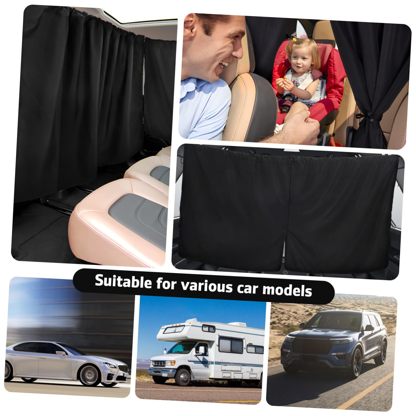 Mikinona Cortinas Coche Privacidad Doble Protección UV Parasol Ventana Interior Divisor Trasero Fácil Instalación Resistente Polyester