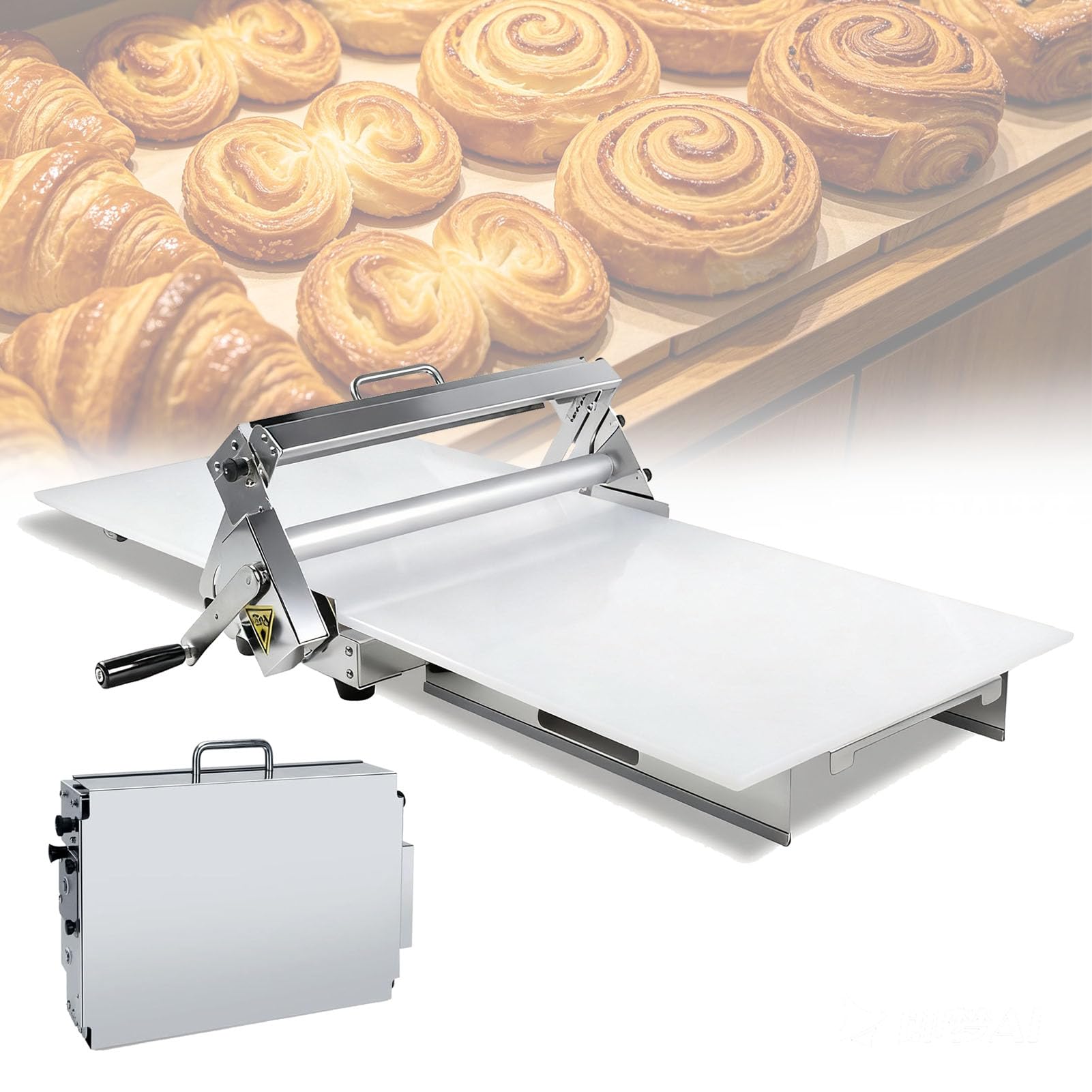 Croissant-Teigausrollmaschine, Professionelle Faltbare Teigausrollmaschine Für 0-25 Mm Teigstärke, Manueller Teigwalzer Für Pizzateig, Blätterteig, Nudelteig & Croissants