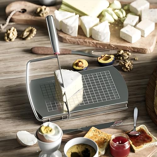 Miniatura 5 de ISZW Cortador de queso multiusos, tablero cortador de queso de acero inoxidable con hoja para bloque de queso, rebanar sin esfuerzo, jamón de