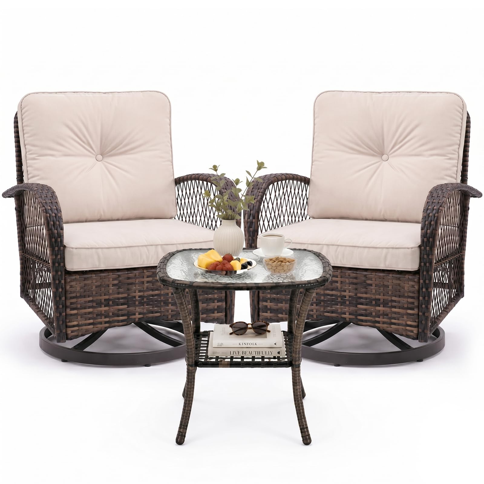 Outdoor Swivel Rocker Patio Chairs, 3 Piece Patio Furniture Set