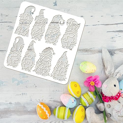 Miniatura 3 de FINGERINSPIRE Plantilla de pintura de Pascua de 11.8 x 11.8 pulgadas, 8 estilos, plantilla de gnomo, elfo, plantilla de enano de Pascua, plantilla
