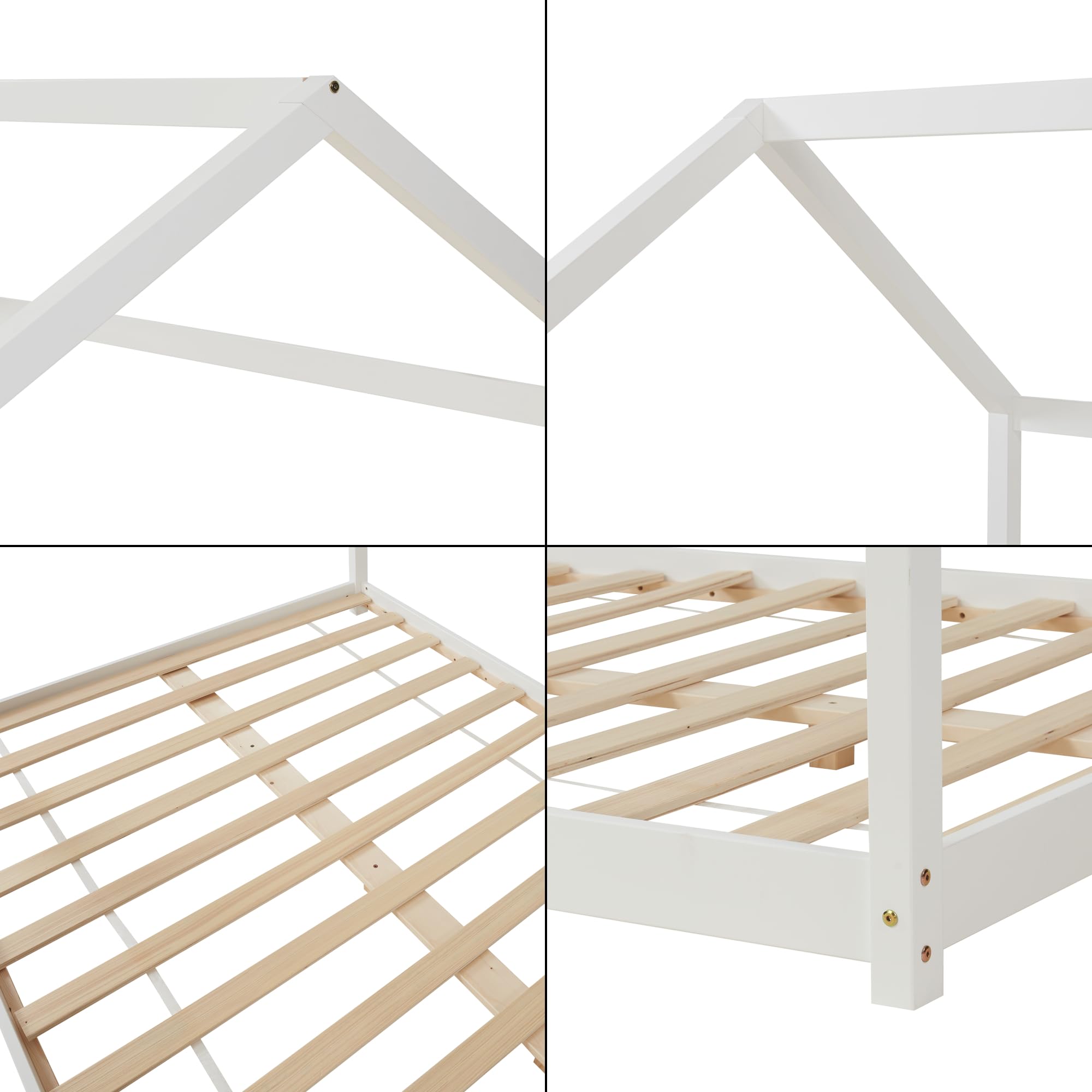 [en.casa] Letto per Cameretta a Forma di Casetta 120 x 200 cm Struttura Letto 1 Piazza e Mezza in Legno di Pino Stile Montessori - Bianco