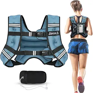 BAGAIL Weighted Vest, 5lbs/8lbs/10lbs/12lbs/15lbs/20lbs/25lbs/30lbs Weight Vest with Detachable Phone Pouch, Rucking Vest for Women, Men, Walking, Weight Loss, Training, Running