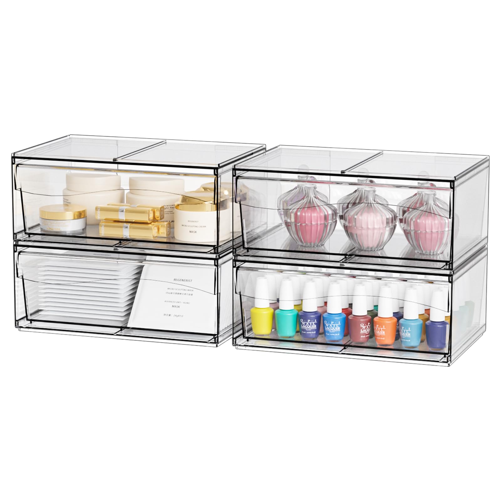 4 Pack Clear Stackable Storage Drawers,12