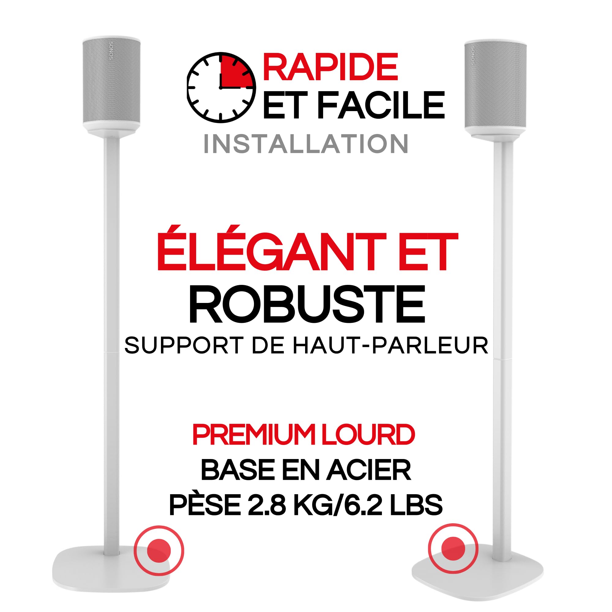 Sound Bass Era 100 Pied de Sol, Double (2 Pièces), Compatible avec Sonos ERA100 & Era 100 SL, Sonos One & Play:1 Enceintes, Accessoires Inclus. Conçu au Royaume-Uni, Double, Paire (Blanc)