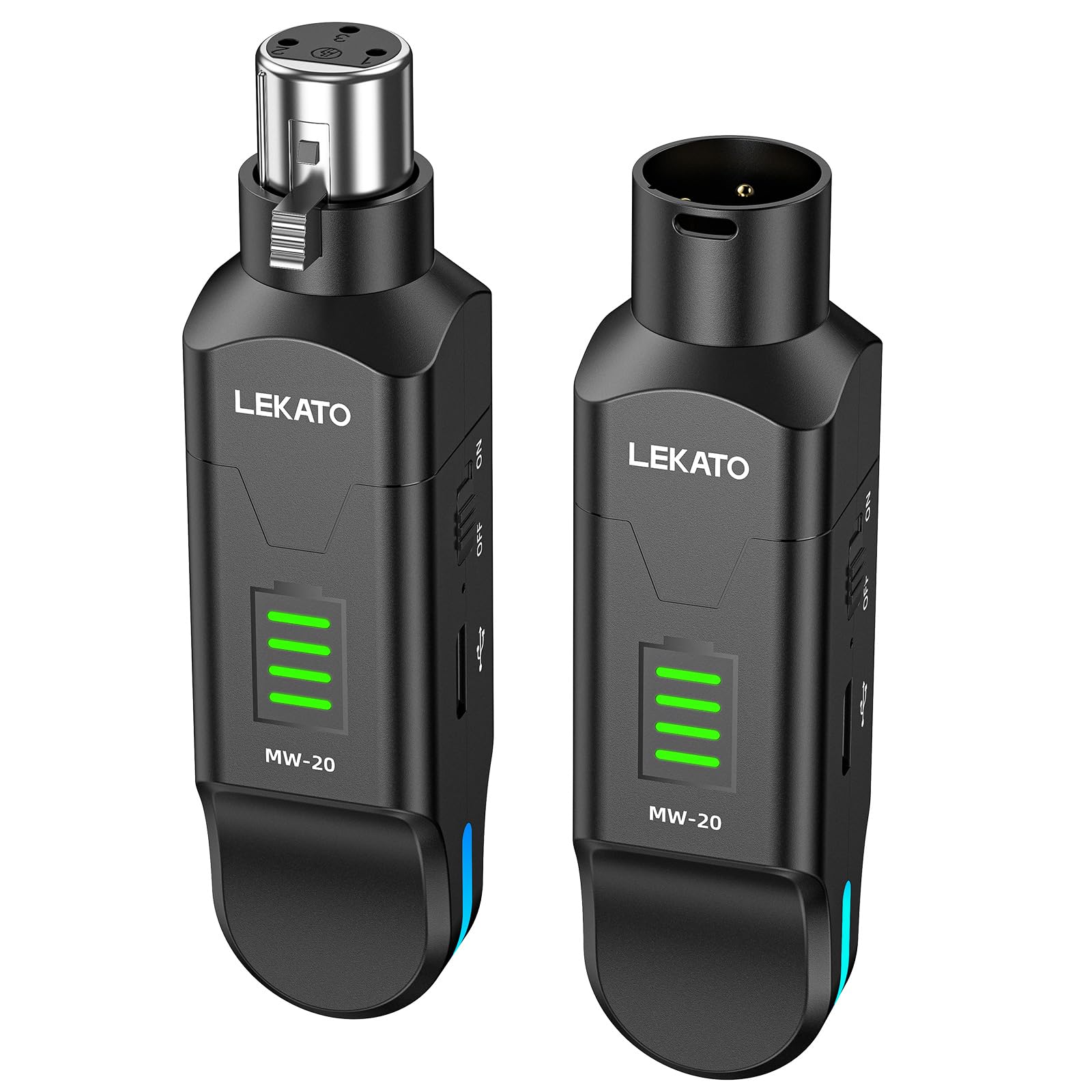 LEKATO Trasmettitore e ricevitore XLR wireless 2,4 GHz, alimentazione phantom 48 V, microfoni condensatore/dinamici, Plug & Play, runtime 8H per PA, mixer, performance live