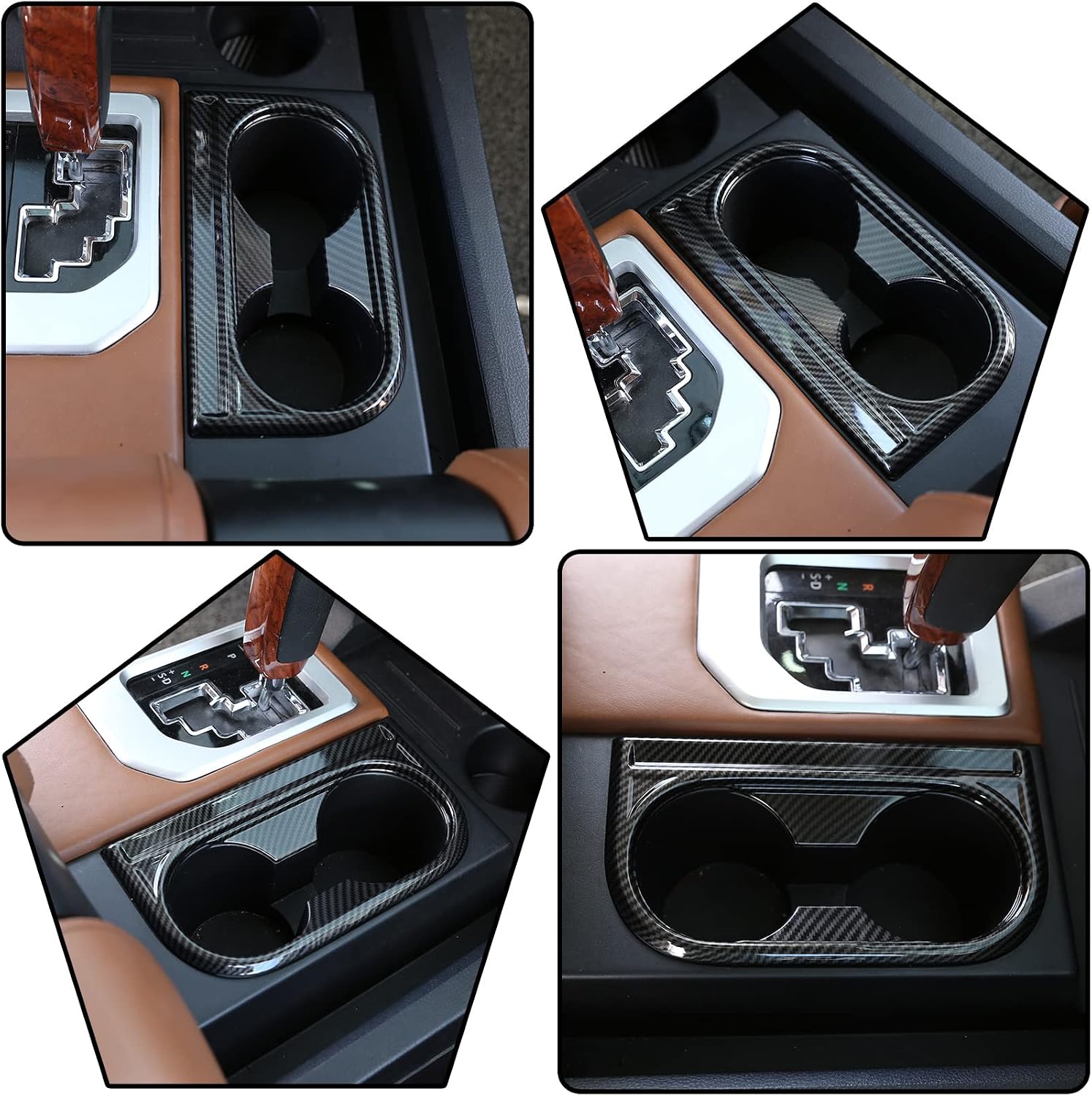Car Center Console Gear Water Cup Holder Decorative Frame Compatible with Toyota Tundra 2014-2021 Center Console Water Cup Holder Decorative Accessories(Carbon Fiber Water Cup Holder Frame)