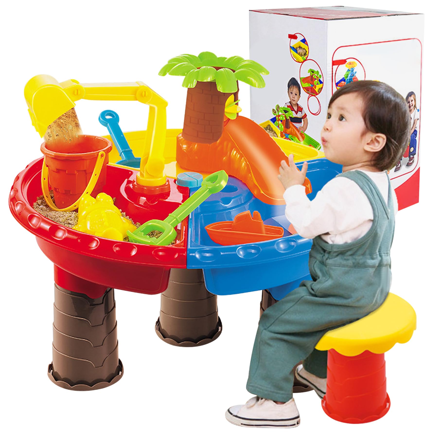 Jorzer Tablero de Agua de la Mesa de Agua para niños pequeños 4-en-1 Tabla de Arena 17.7X.13.8 '' Descripción de Agua para niños con Accesorios de Juego Descripción de Sandbox de Forma Redonda.