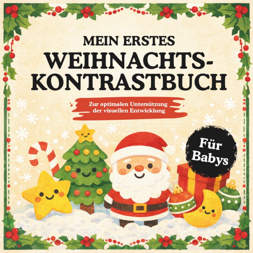 Mein erstes Weihnachts-Kontrastbuch: Frohe Weihnachten, kleines Baby. Ein Kontrastbuch für Babys mit Sternen, Tannenbäumen, Erinnerungsseiten und Platz für das erste Weihnachtsfoto