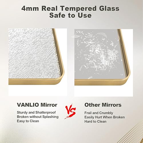 Miniatura 28 de Espejo de baño con marco negro de 20 x 30 pulgadas para pared, espejo de pared con marco de metal mate, espejo rectangular de esquina redondeada