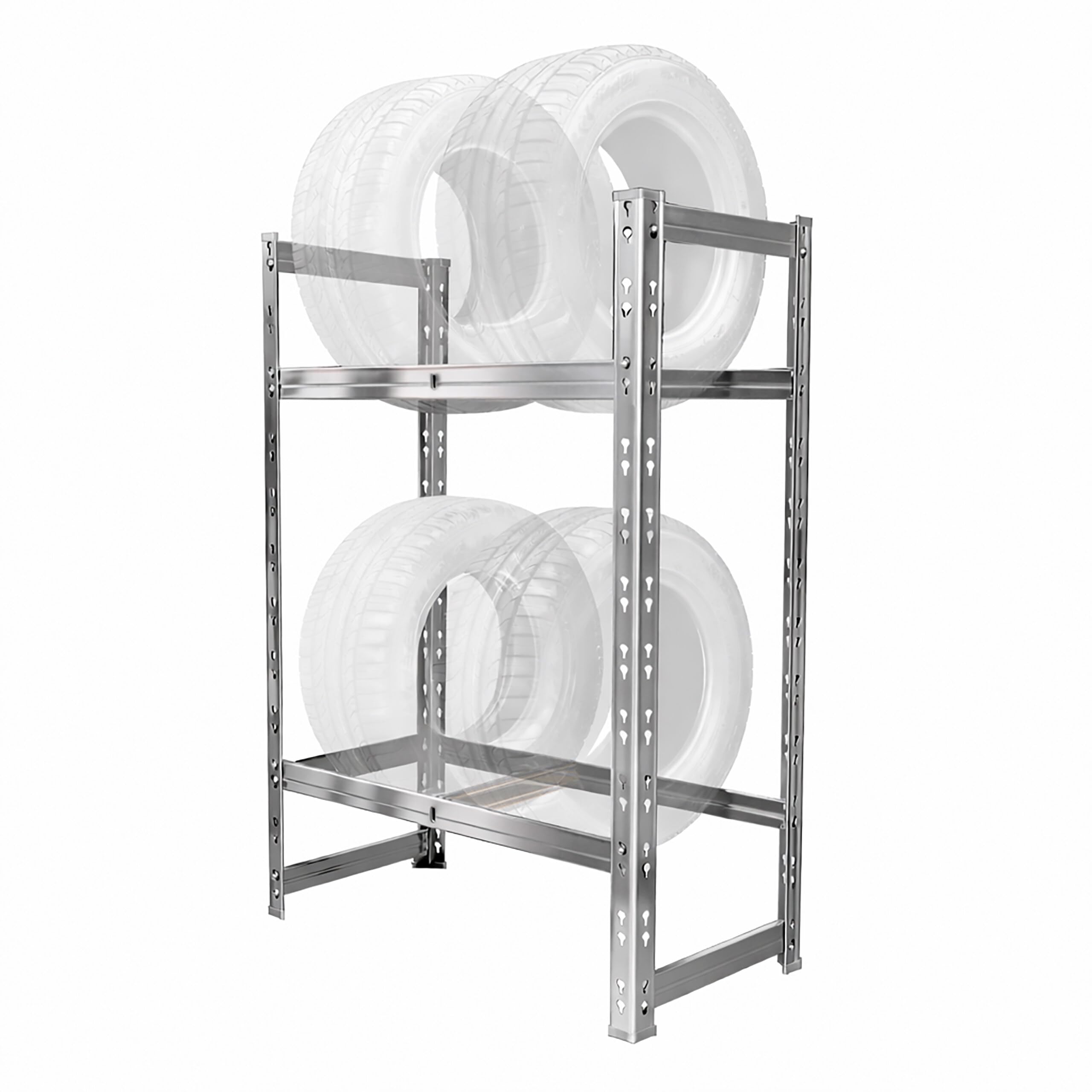 Relaxdays Scaffale 4-6 Pneumatici, HxLxP: 100 x 85 x 35 cm, 150 kg/ripiano, Sistema a Incastro, Acciaio, Argento