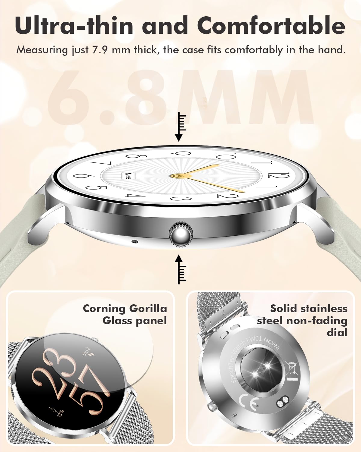 Smartwatch Donna,NOVEA Ultradelgada 1.32" Schermo Touch Chiamate Bluetooth, 100+ Modalità Sportive, SpO2 Orologio Cardiologico Monitor del Sonno Contapassi, Ciclo Menstruale IP68, Android/iOS