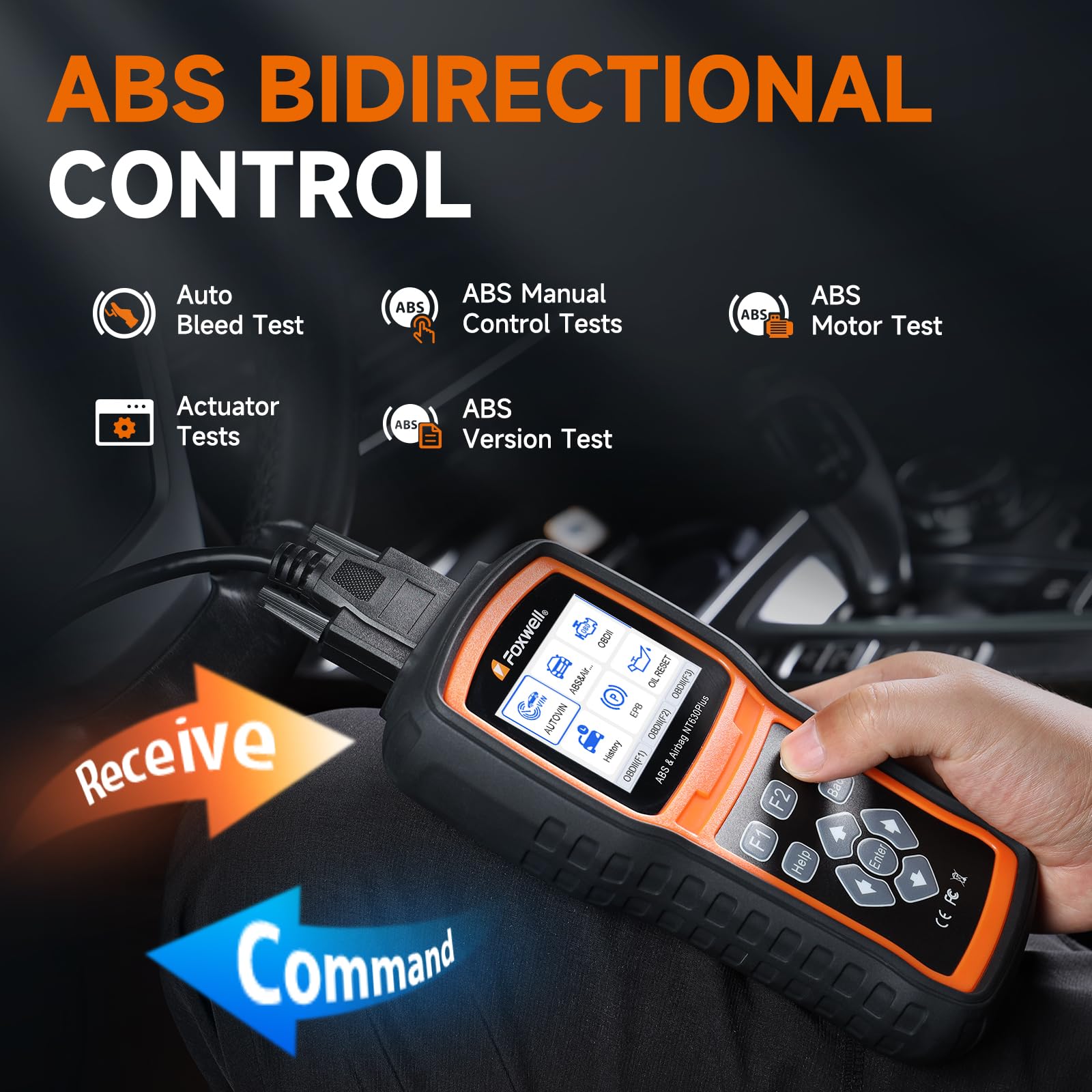 FOXWELL NT630 Plus OBD2 Outil de Diagnostic Scanner, ABS Scanner de Freins SRS Lecteur de Code Automobile Contrôle Bibirectionnel avec Airbag Light Reset SAS Oil Light EPB Service