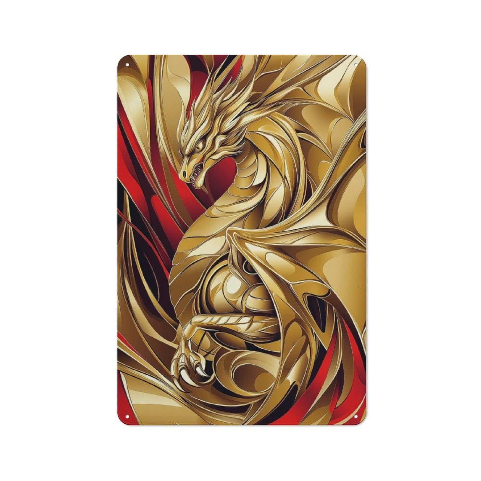 Junmoney Style-11 Country Metal Sign With Golden Dragon Illustration Design 30X20cm, Barn Style Farmhouse Wall Decor For Farmhouse Kitchen, Pantry Or Dining Area