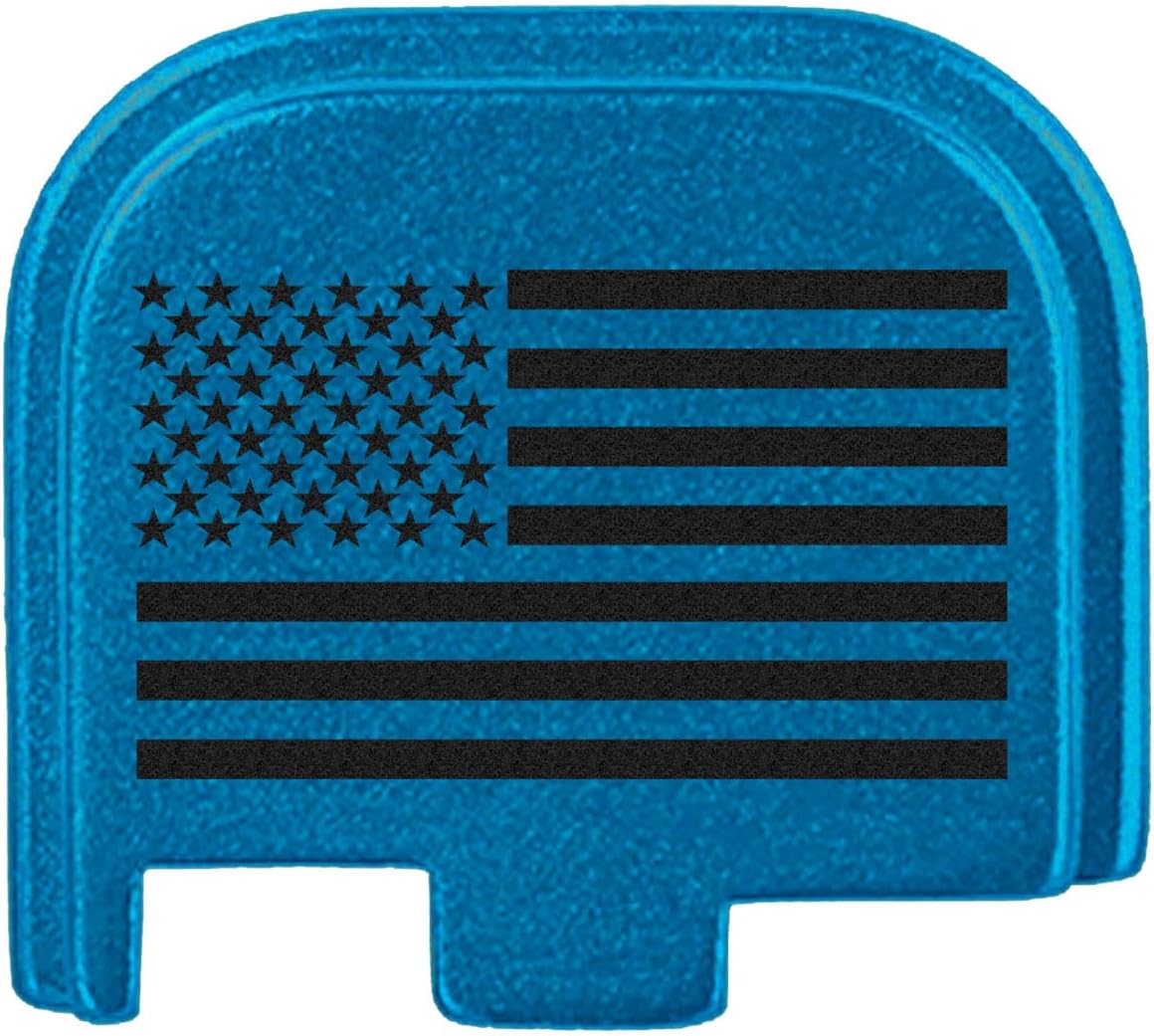 NDZ Performance Slide Cover Back Plate for Glock 43 43X 48 & PSA Dagger Micro – Aluminum Upgrade with Black Engraving – US Flag – Blue