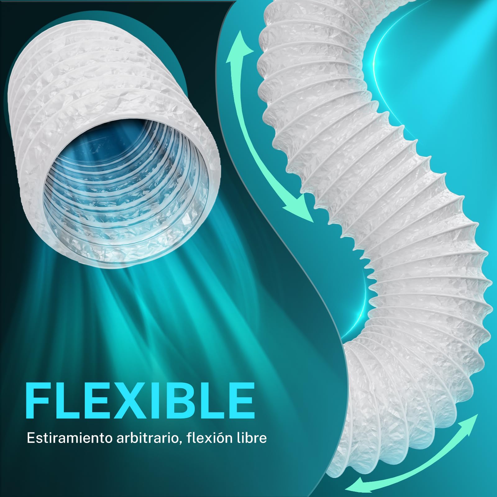 HG Power Manguera de Ventilación 150 mm, 5 m Manguera de Escape de Aluminio, PVC Conductos de Ventilación para Extractores, Climatizadores, Secadoras, Campanas Extractoras, Blanco