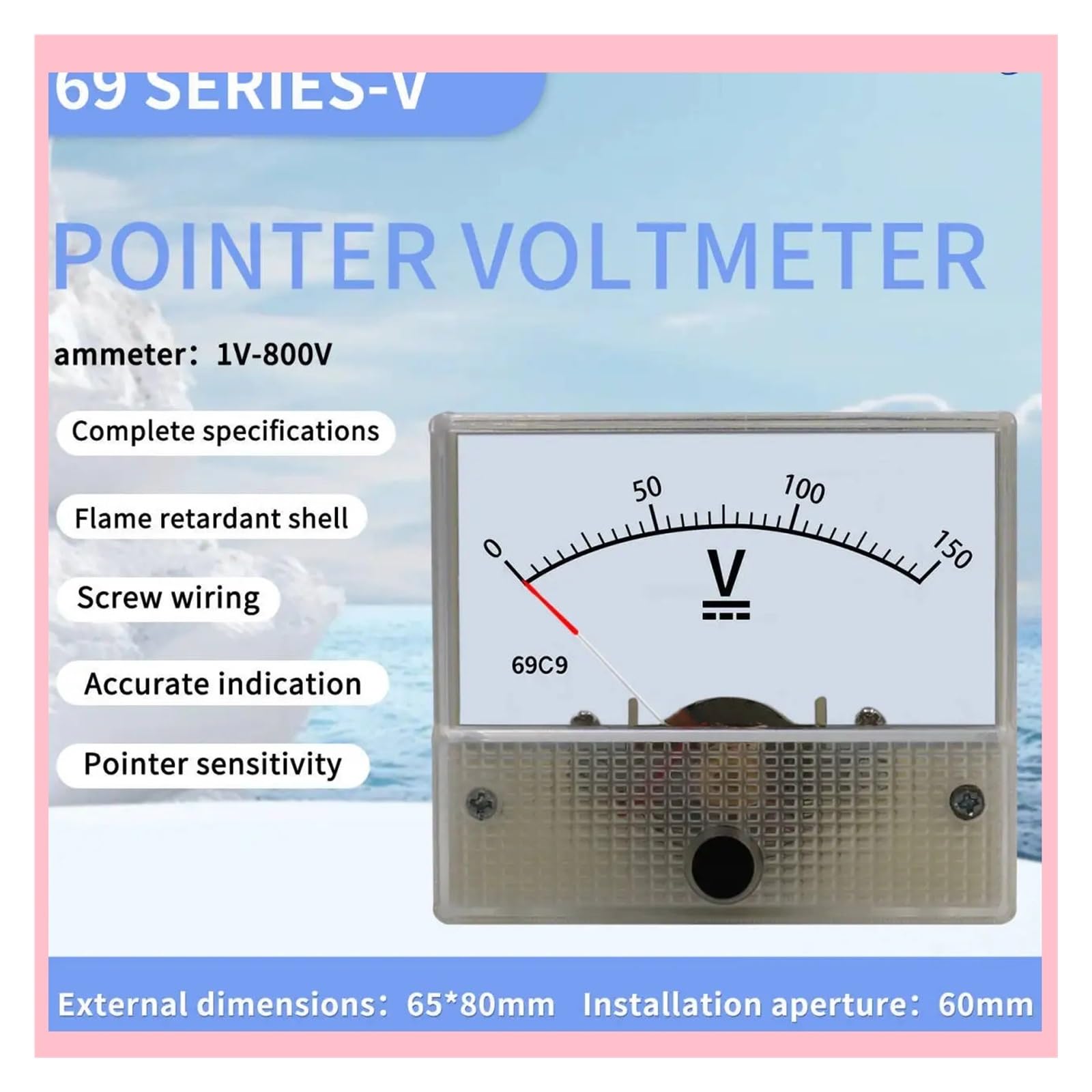 Instrumentos de panel de corriente analógica, Amperímetro Analógico Voltímetro Medidor de Panel Serie 69 DC/AC 5V-800V(Select Colour Name,600V)