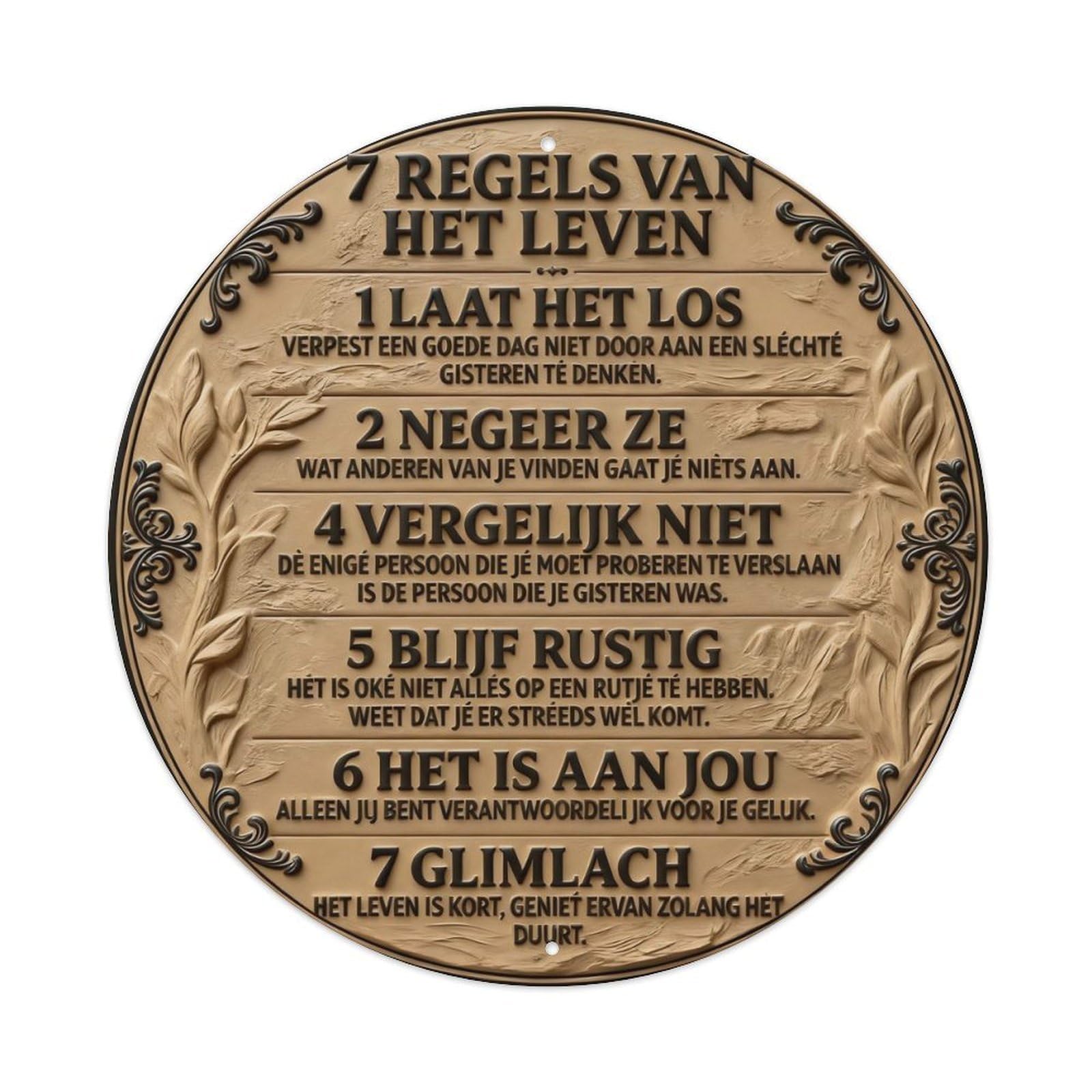 Zlatcbu Vintage Dutch 7 Rules Of Life Metal Tin Sign Retro Wall Art Poster, Decor For Home Living Room Bar Cafe Garage, 8X8 Inch