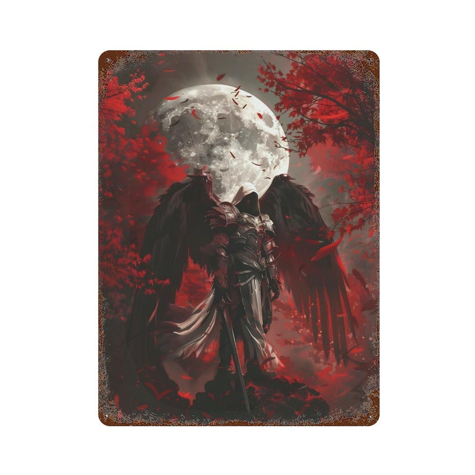 Archangel Full Moon Rust Effect Tin Sign 15.7"x11.8", Novelty Wall Decor for Garage, Pub Or Kitchen