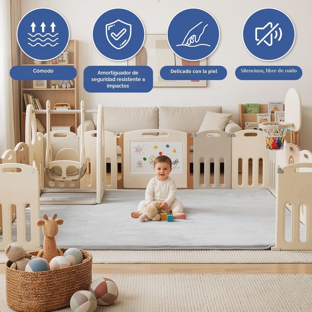 Vicloon Alfombra Gateo Infantil, Alfombra Bebé Acolchada 150 * 180 cm y 3cm Grosor, Mat Suelo para Bebe Rellena de Esponja con Superficie de Franela, para Mesa de Centro o Esterilla de Yoga.