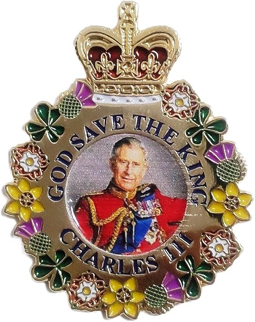 God Save the King Charles III Coronation Pin Badge Brooch Colorful Design Memorabilia
