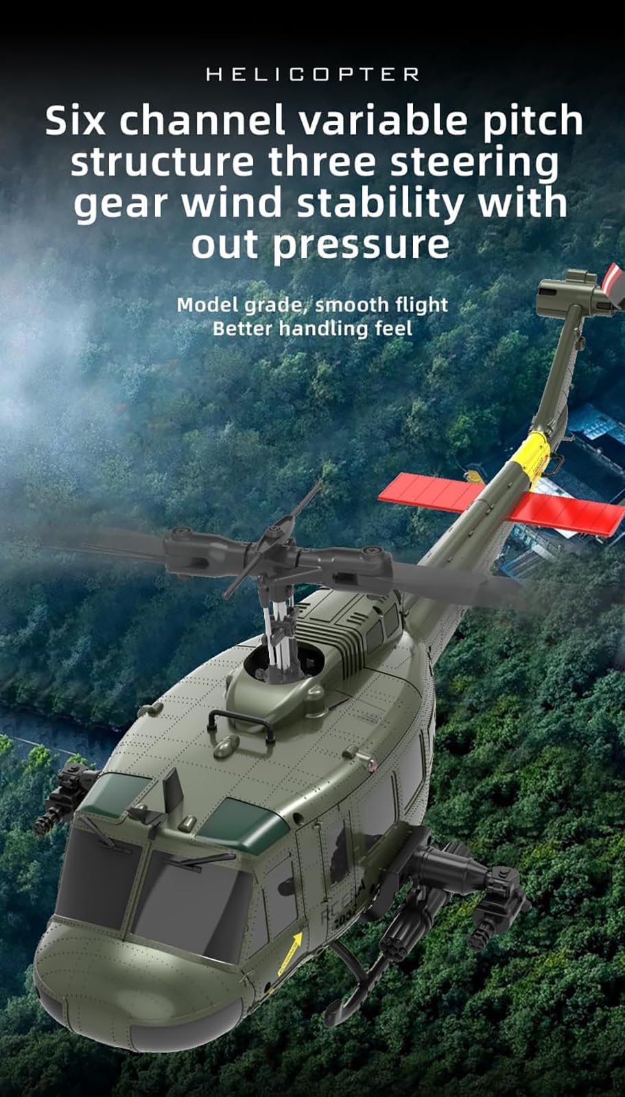 C032 Śmigłowiec UH-1 RC dla dorosłych, bezszczotkowy helikopter RC w skali 1/48 2.4G 6CH, 6-osiowy żyroskopowy model samolotu z optycznym pozycjonowaniem przepływu,2 Battery
