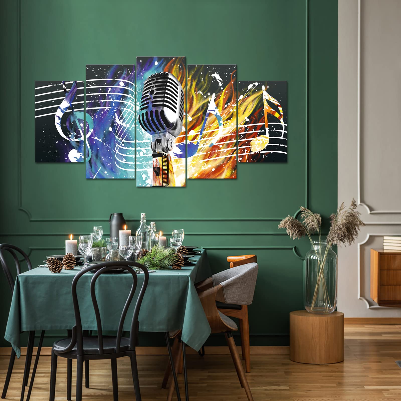 Amazon.com: Canvbay 5 Panel Music Canvas Wall Art Microphone