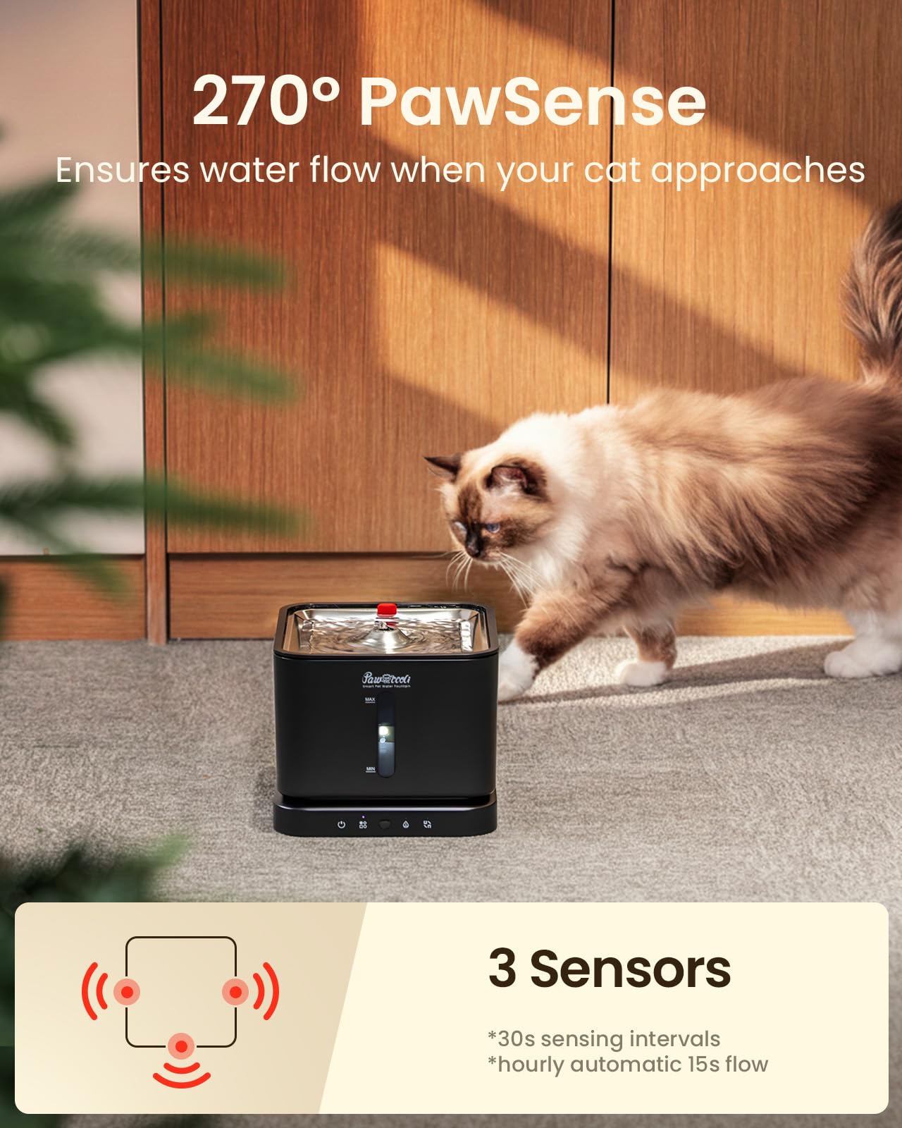 Cordless Cat Water Fountain, 3L/100oz Stainless Steel Tray, Cat Fountains for Drinking, Pet Water Fountains Indoor, Automatic Dog Water Bowl Dispenser, Rechargeable Battery Operated Black - image 6
